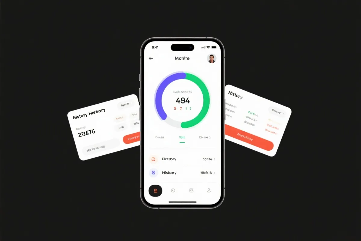 移动端页面与历史记录卡片示意图